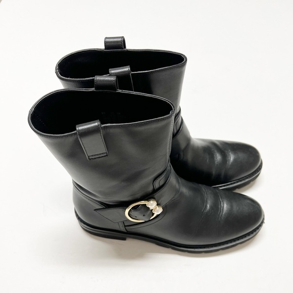 Stuart Weitzman Womens Black Leather Mid Calf Pull On Arlo Moto Boot Size 6.5 - Picture 4 of 10